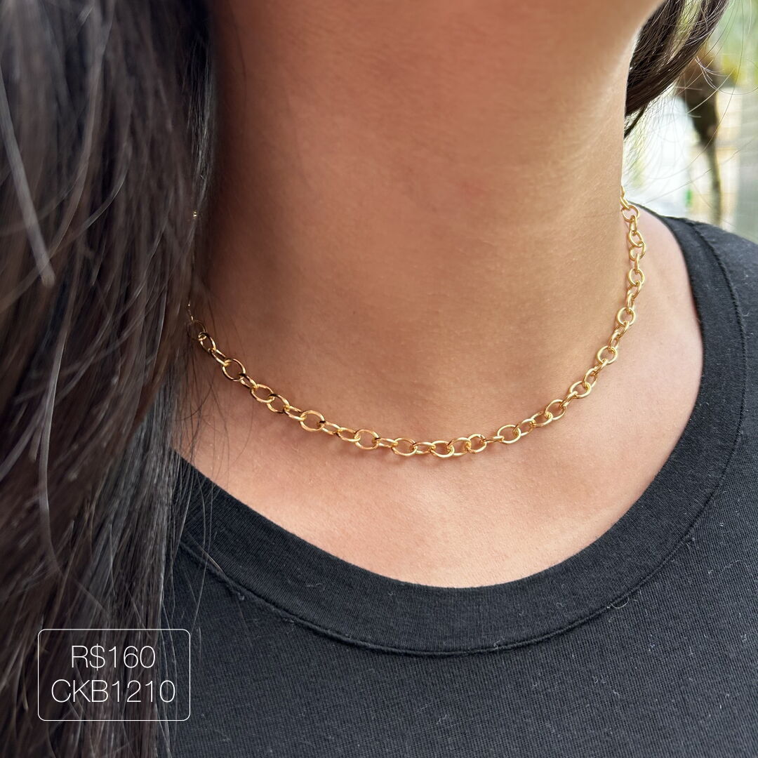 Choker de Elos Ovais Lisos Dourada